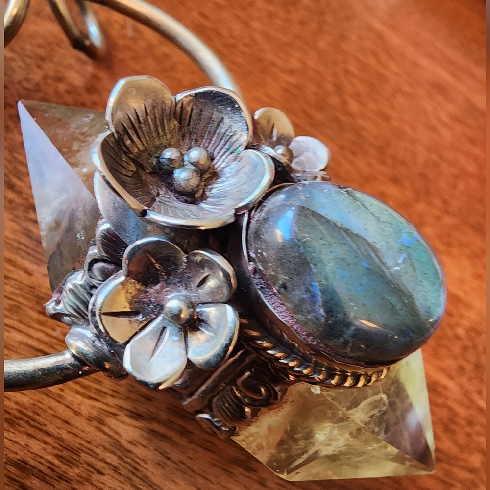 Large double terminated Citrine & Labradorite pendant w/ Himalayan metalwork